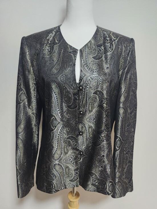Chapter Jackets & Blazers - Vintage Chapter Metallic Paisley Button-Front Jacket - Black & Silver
